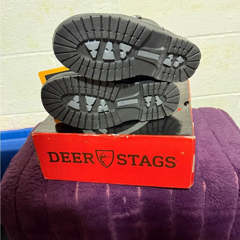 Deer Stags Kids Marker waterproof Black work Boots Size 2 thinsulate lined